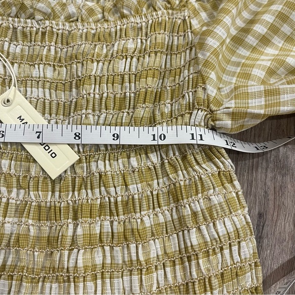 MAX STUDIO Top XL Smocked Yellow Gingham Plaid Puff Sleeve Ruffle Cottagecore - Picture 5 of 8
